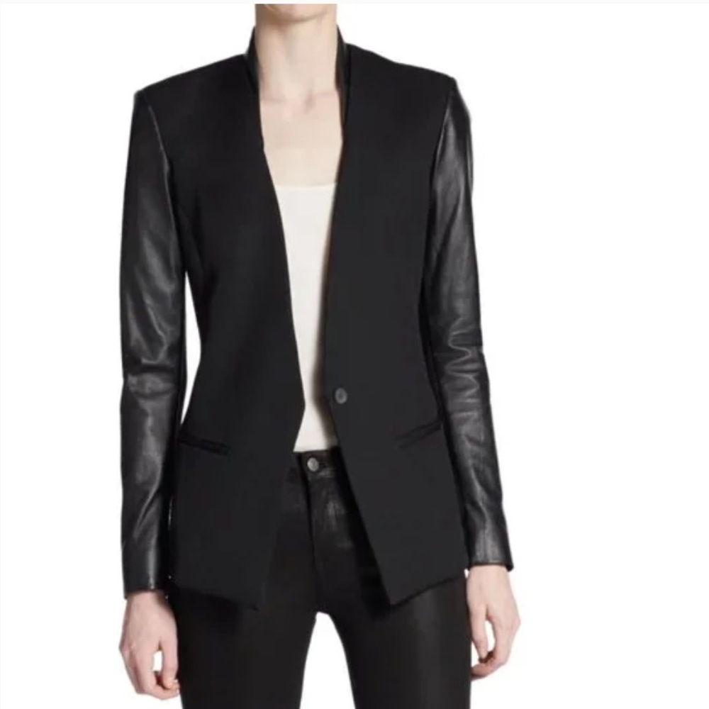 NWT Helmut Lang Crux Leather-Sleeved Wool Blazer